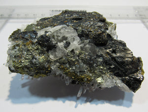 Bergkristall Nadelquarz Zinkblende +Pyrit Kupferkies 8cm Maramures, Rumänien