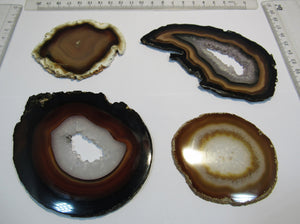 Achat Sammlung 4 Geoden-Scheiben geschnitten beidseitig poliert 7-11cm, Brasilien