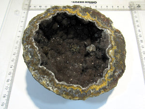 Amethyst fein violett Achat Druse Goethit Nadeln halbe Geode 11cm Tizi n Tichka, Mexiko