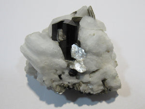 Turmalin schwarzer Schörl Kristalle auf Albit und Glimmer xx Star Nalar, Pakistan