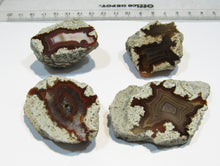 Laden Sie das Bild in den Galerie-Viewer, Achat Sammlung 4 Geoden-Hälften geschnitten poliert 4-6cm Spessart, Deutschland