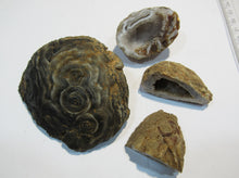 Laden Sie das Bild in den Galerie-Viewer, Achat Set edle Chalcedon Mandeln geschlossen und geschnitten 230g, Brasilien