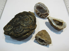 Laden Sie das Bild in den Galerie-Viewer, Achat Set edle Chalcedon Mandeln geschlossen und geschnitten 230g, Brasilien