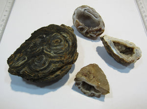 Achat Set edle Chalcedon Mandeln geschlossen und geschnitten 230g, Brasilien