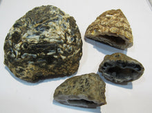 Laden Sie das Bild in den Galerie-Viewer, Achat Set edle Chalcedon Mandeln geschlossen und geschnitten 312g, Brasilien